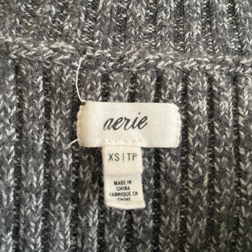 Aerie Grey Ribbed Women's Cropped Half Zip Longsleeve Sweater Cover Casual Comfy - Picture 6 of 7